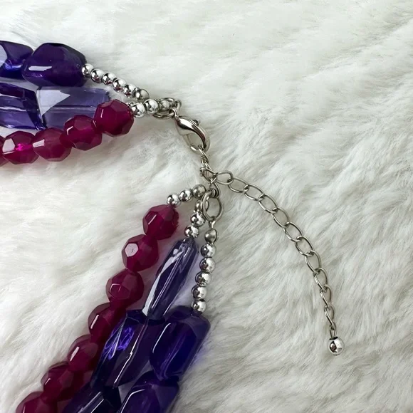 Triple Strand Beaded Necklace in Purple - Picture 4 of 5